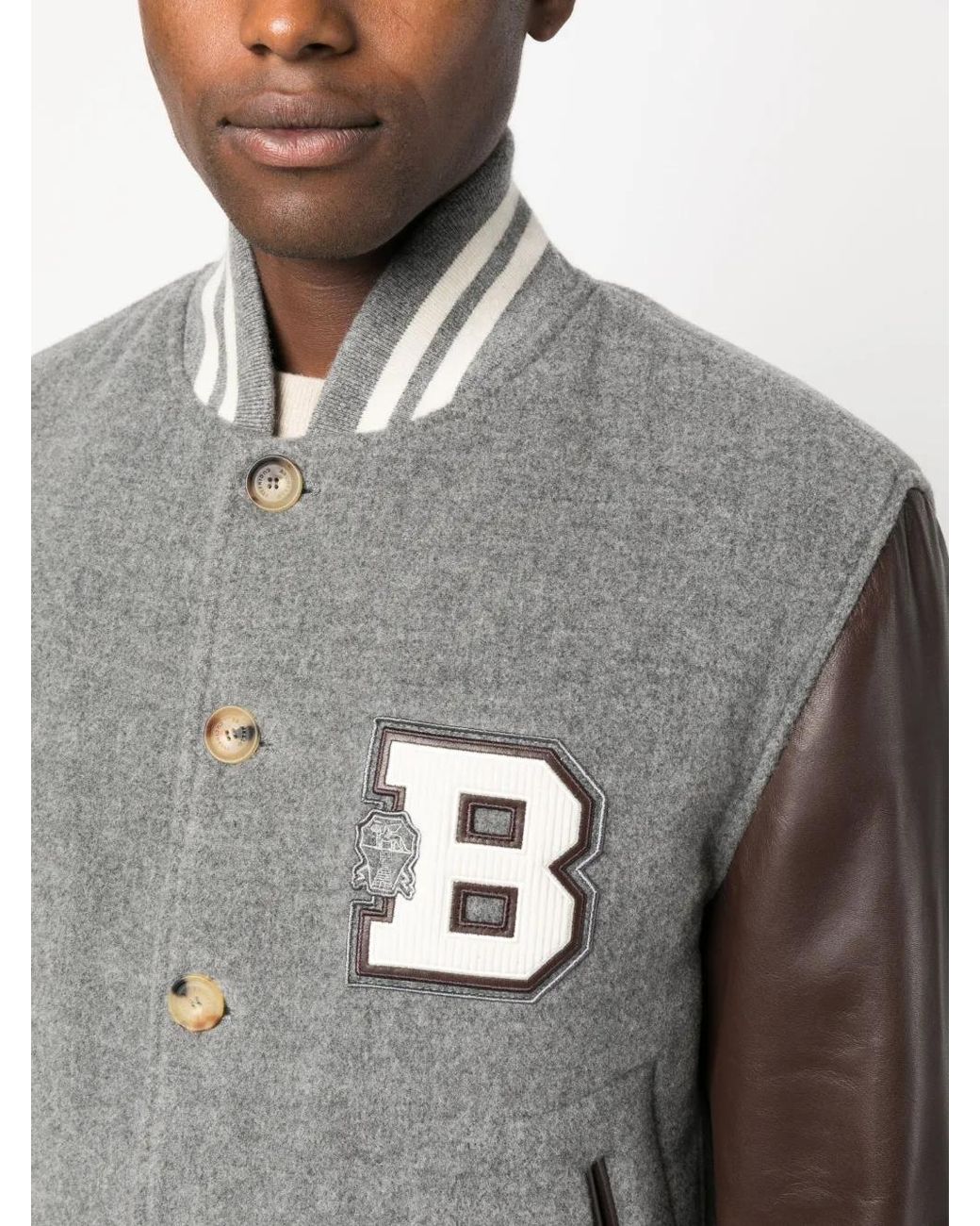 Brunello Cucinelli Gray Patch-Lettering Bomber Jacket for men