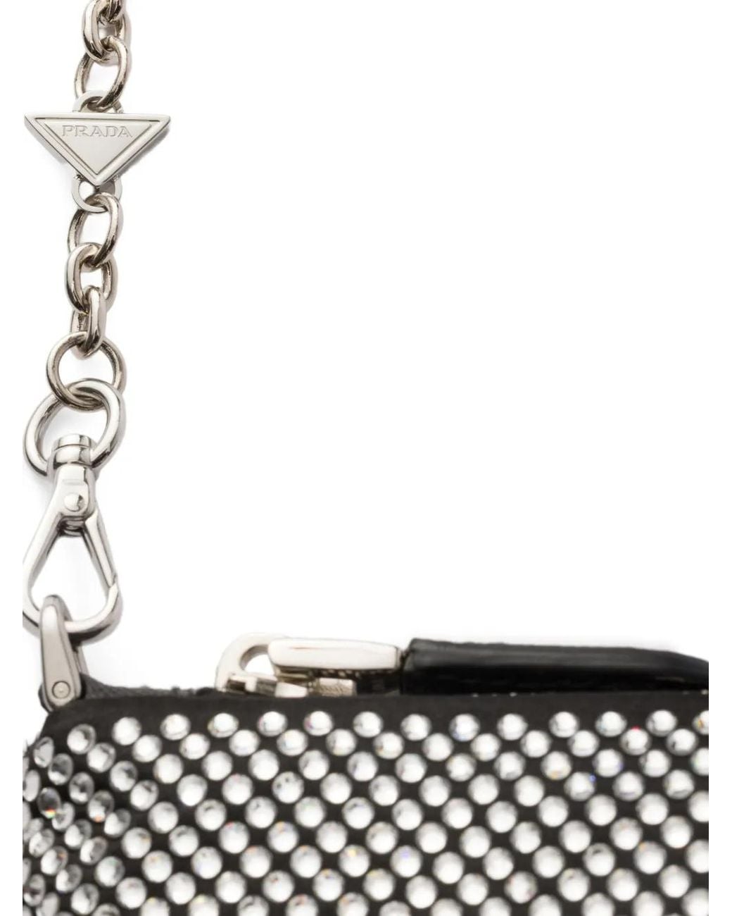 Prada Gray Mini Crystal-Studded Bag With Shoulder Strap