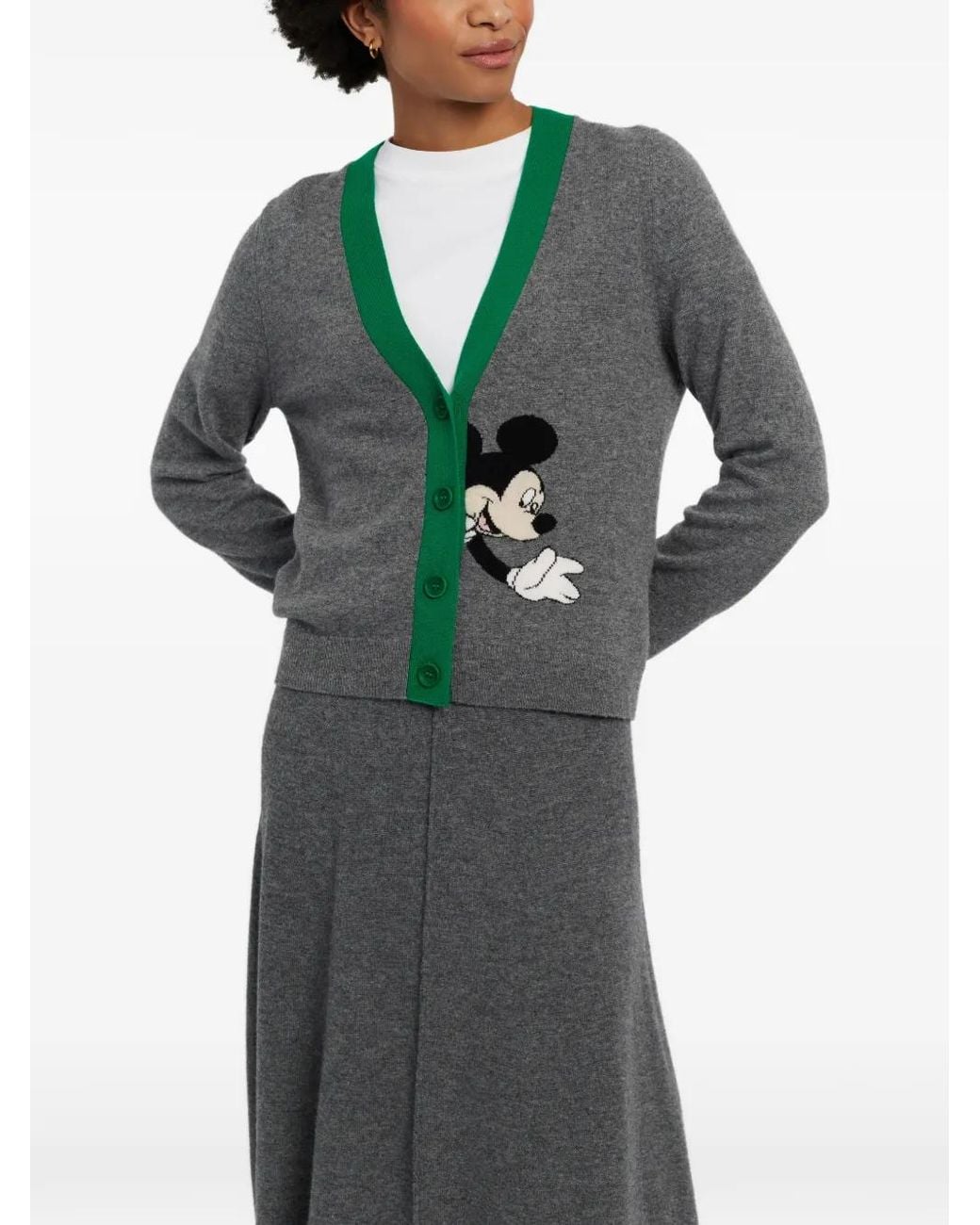 Chinti & Parker Green Mickey Mouse Intarsia-Knit Cardigan