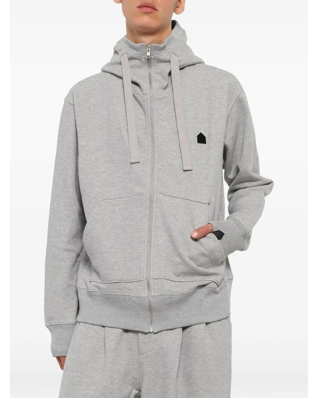 Noir Kei Ninomiya Gray Embroidered Zip-Up Hoodie for men