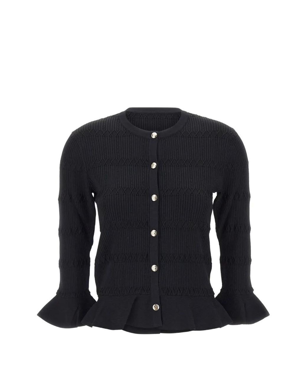 Liu Jo Blue Ruffled Rib-Knit Cardigan
