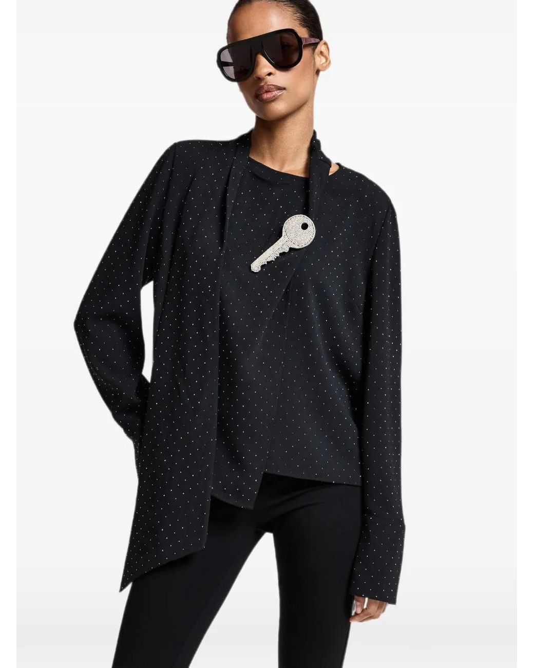Essentiel Antwerp Black Blouse Asymétrique À Ornements Strassés