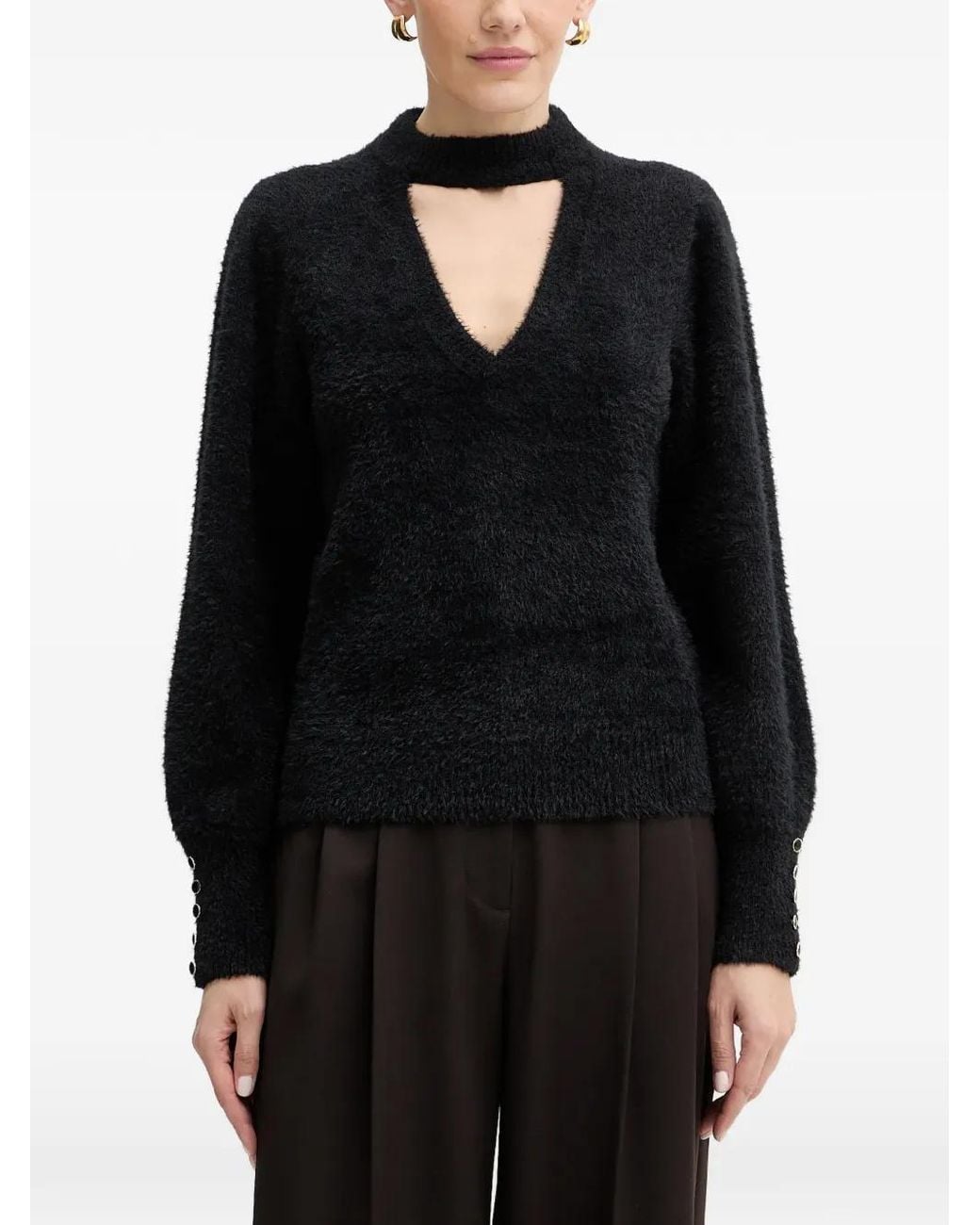 Guess Black Fuzzy Cut-Out Sweater