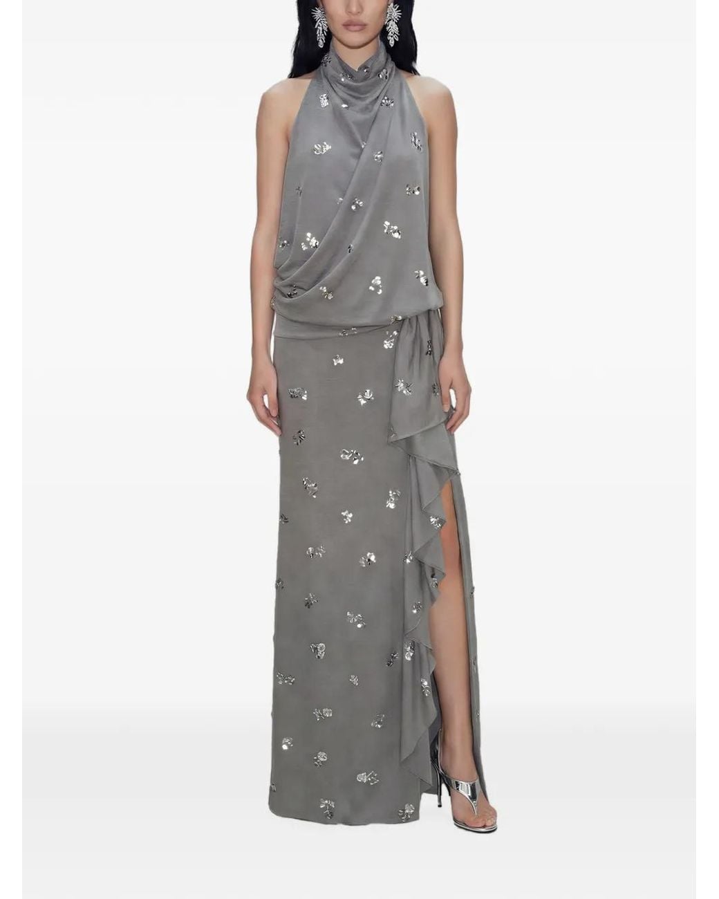 ATOIR Gray Lillian Ruffled Sequin-Embellished Maxi Dress