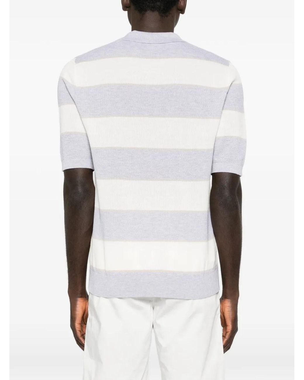 Eleventy White Striped Short-Sleeve Polo Shirt for men