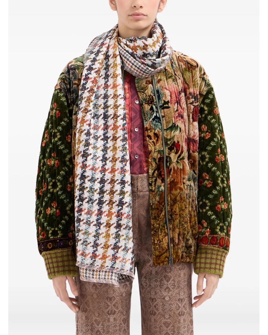 Pierre Louis Mascia Natural Houndstooth-Pattern Scarf
