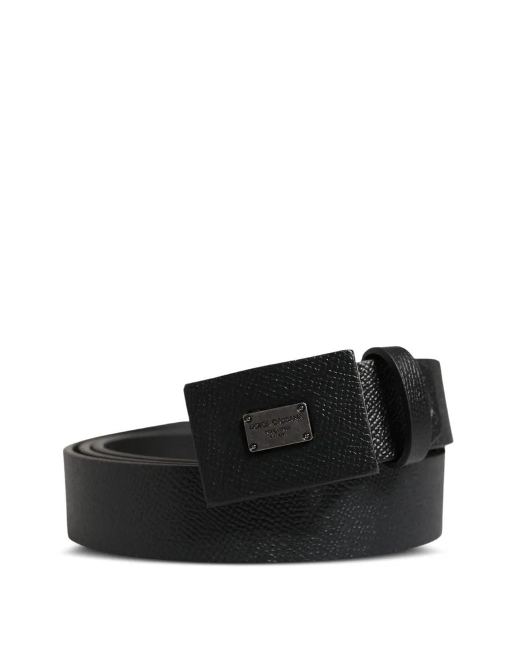 Dolce & Gabbana Black Logo-Plaque Leather Belt for men