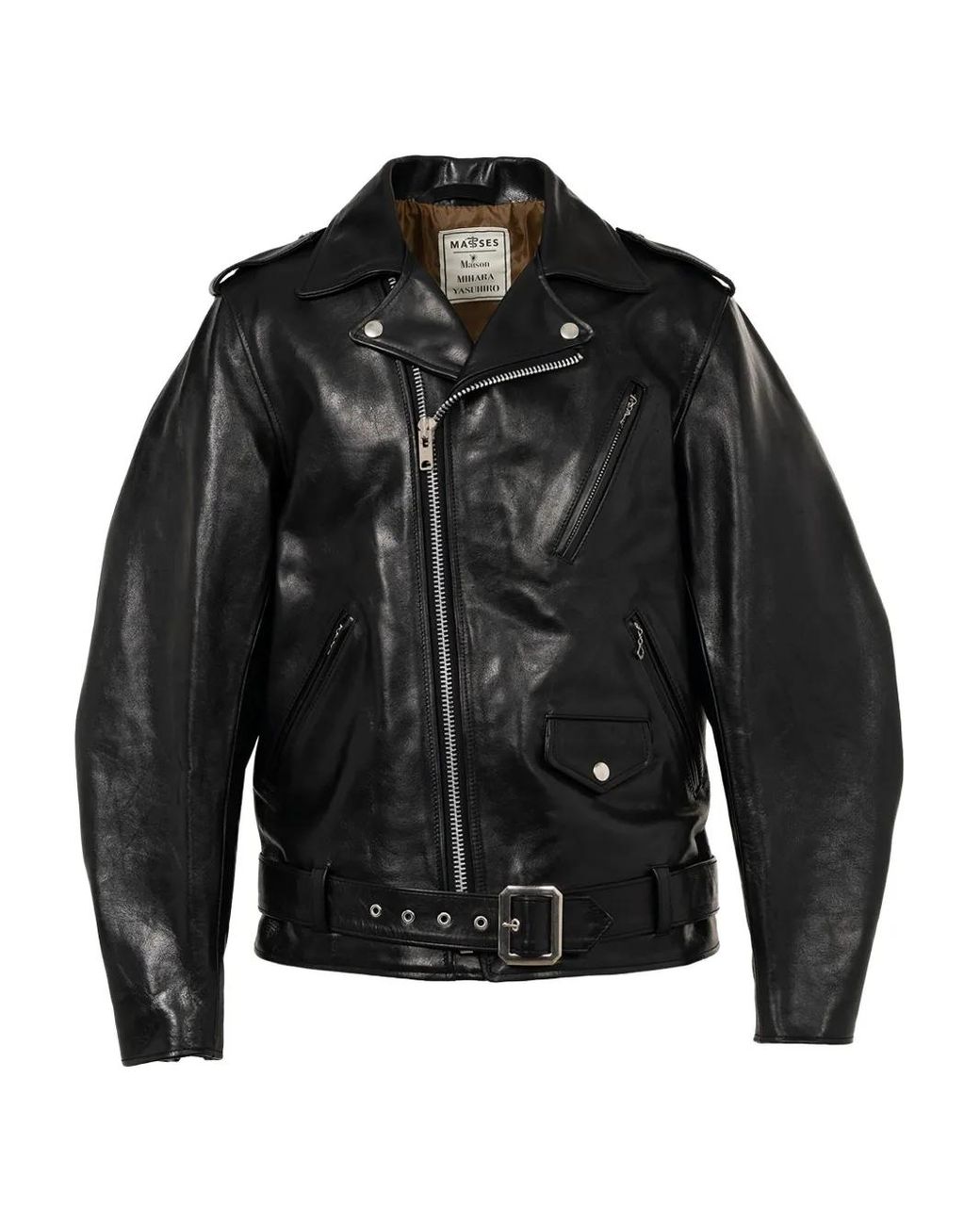 Maison Mihara Yasuhiro Black Zip-Up Belted Leather Jacket for men