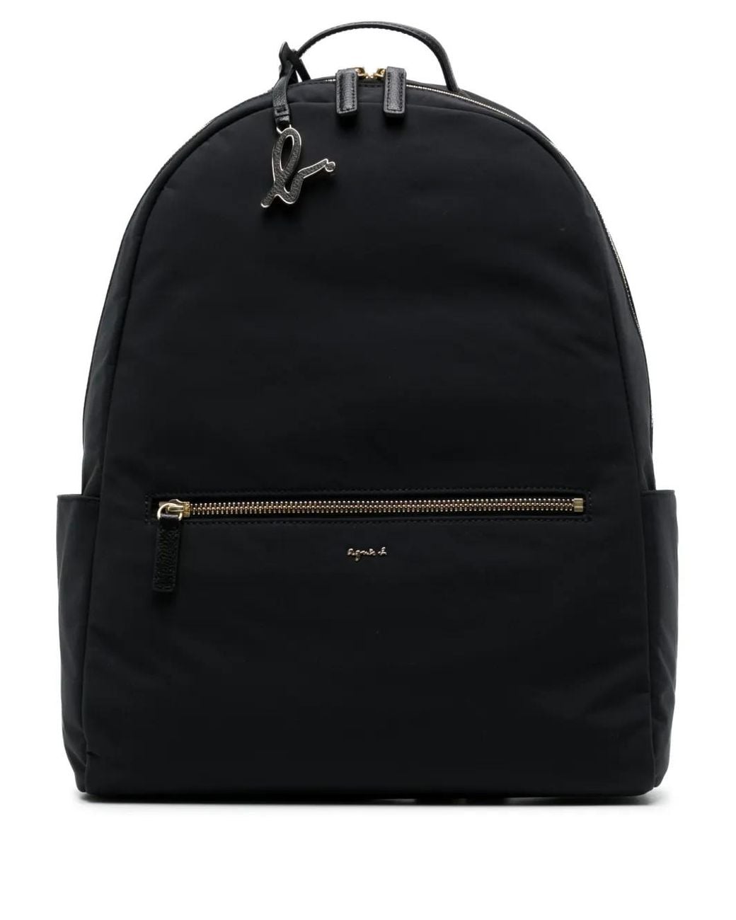 Agnes B. Black Logo-Plaque Adjustable-Straps Backpack