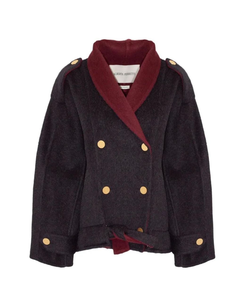 Alberta Ferretti Gray Double-Breasted Belted Peacoat