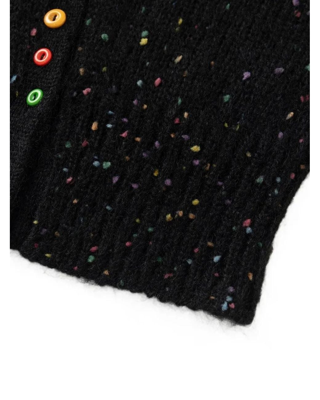 Shanghai Tang Black Daily Blessing Speckled Knit V-Neck Cardigan