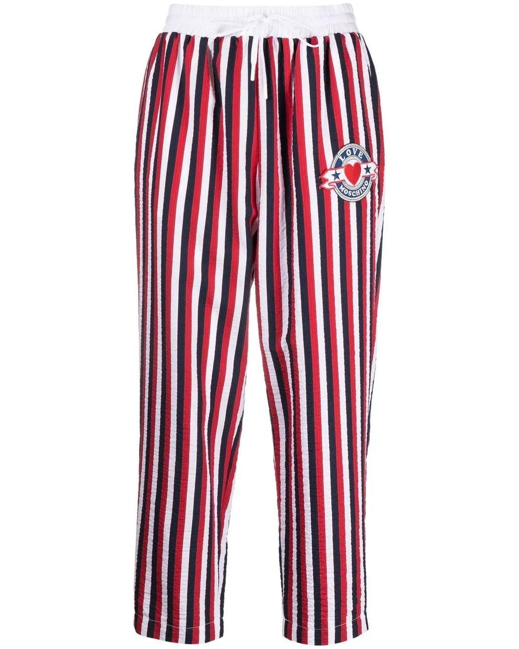 Love Moschino Red Striped Drawstring Trousers