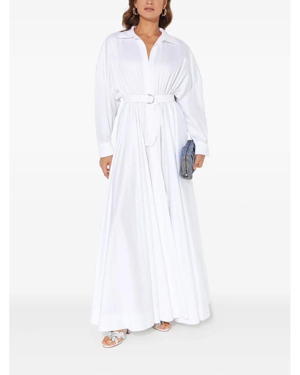 Norma Kamali Boyfriend Belted Shirt Maxi Dress in White | Lyst