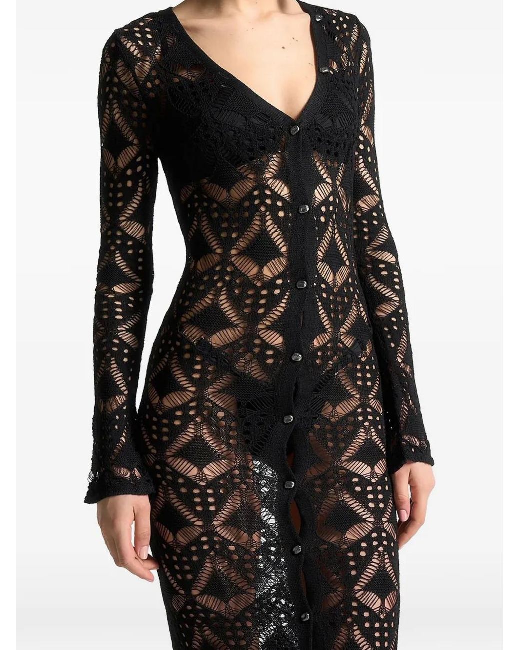 Manière De Voir Black Knit Longline Cover Up Cardigan