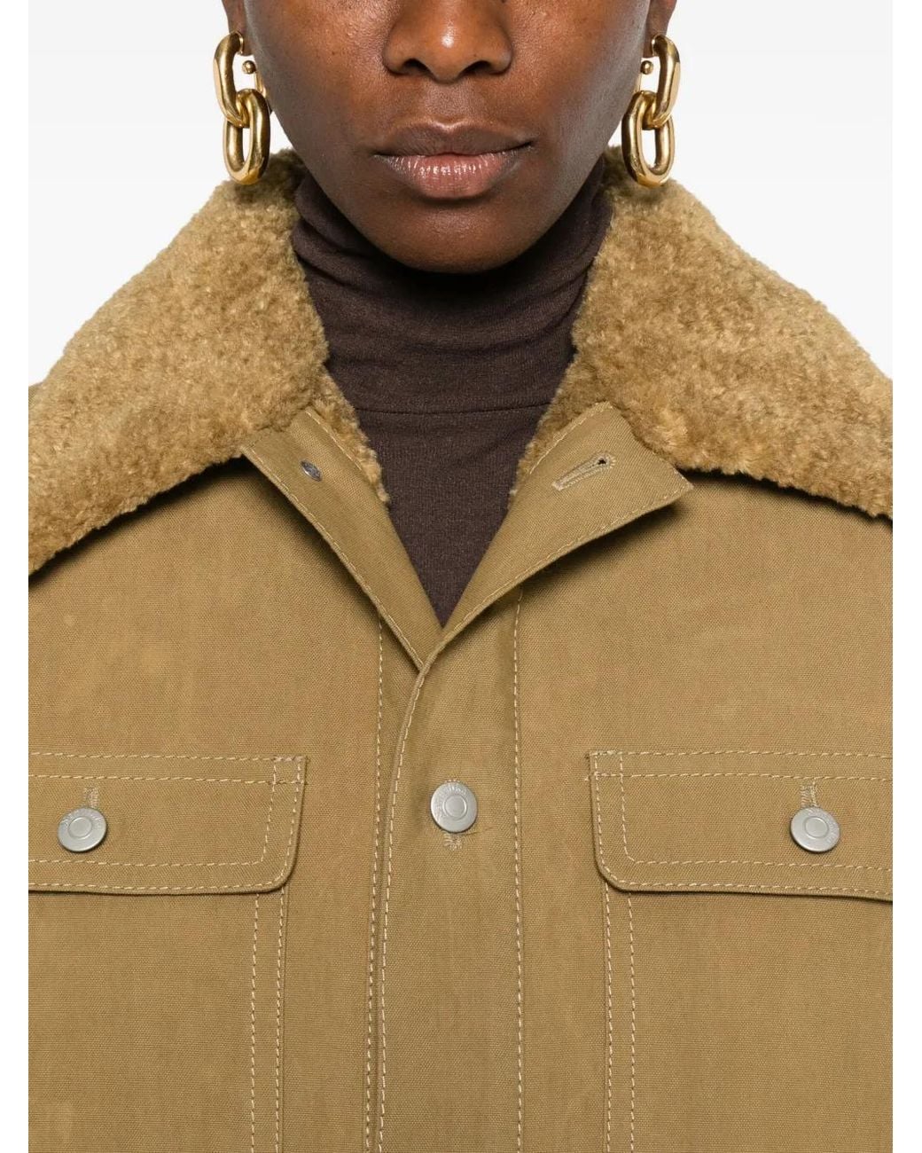 Nanushka Natural Faux-Fur Collar Utility Jacket