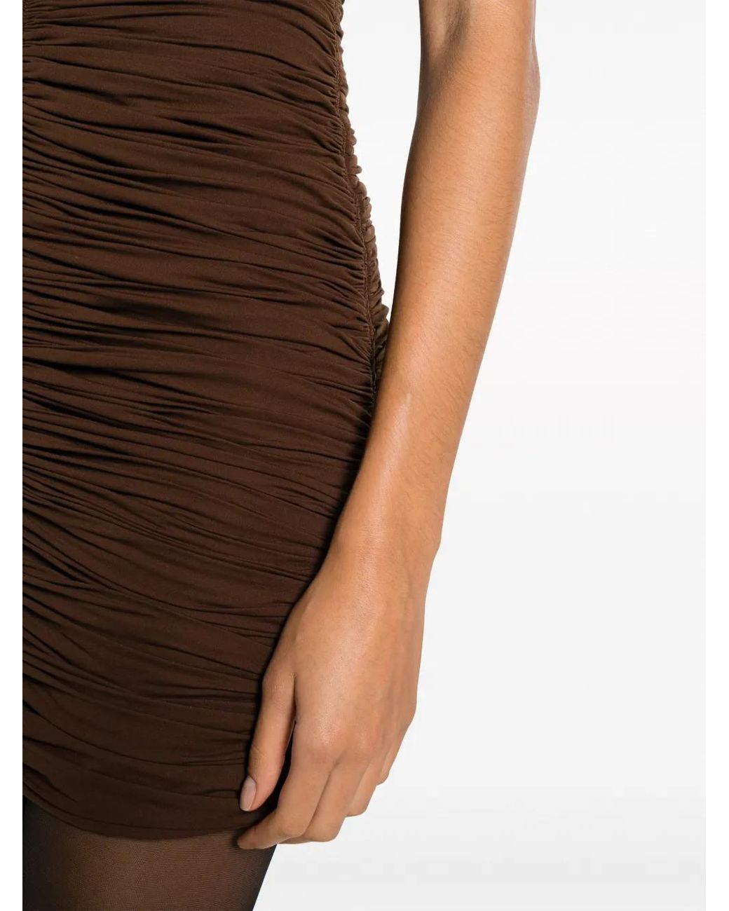 Mugler Brown Cut-Out Ruched Minidress