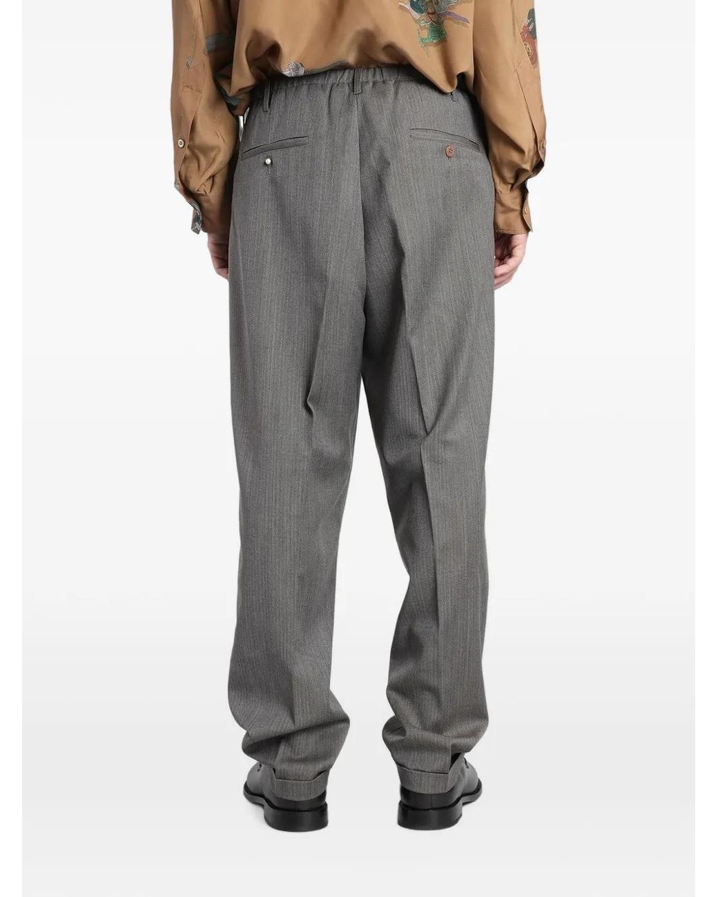 Magliano Gray Herringbone Pleated Trousers for men
