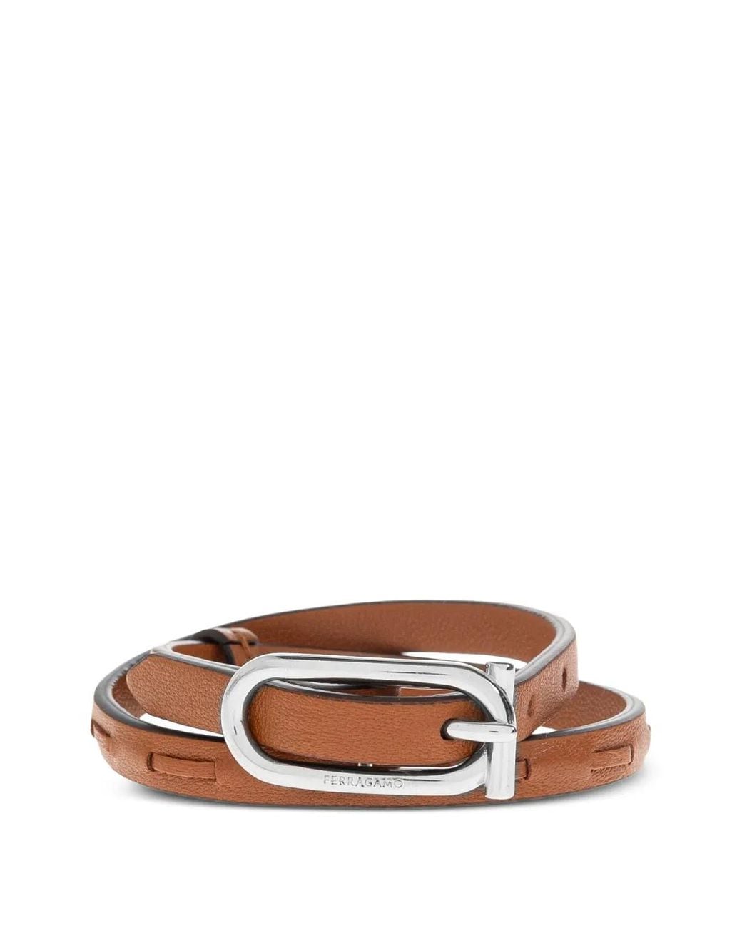 Ferragamo Brown Wrap-Around Leather Bracelet for men