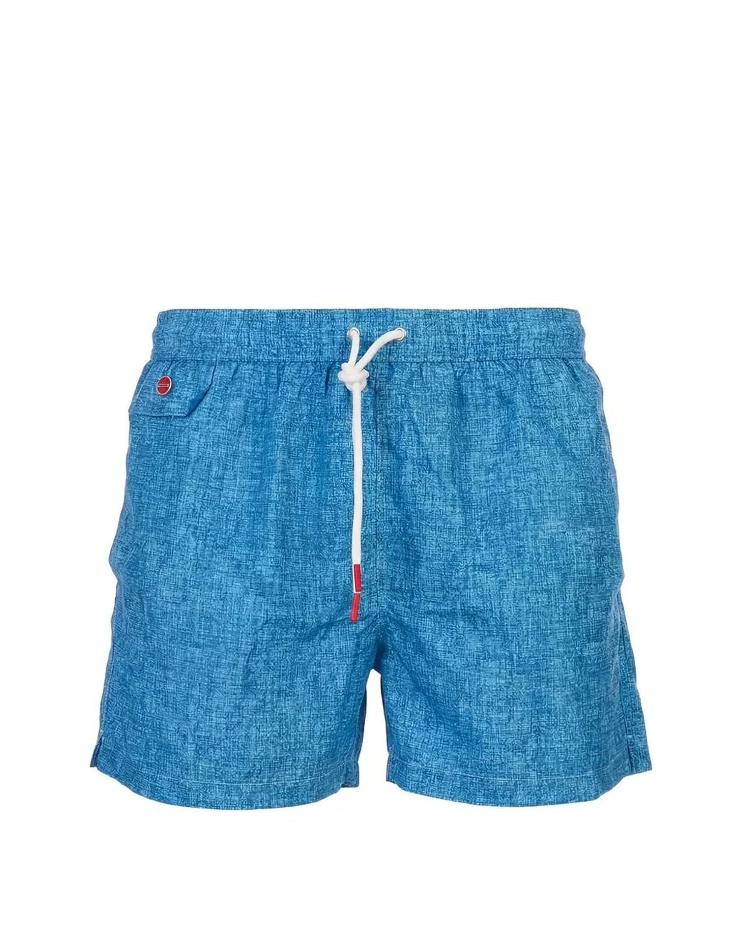 Kiton Blue Crosshatch-Print Swim Shorts for men