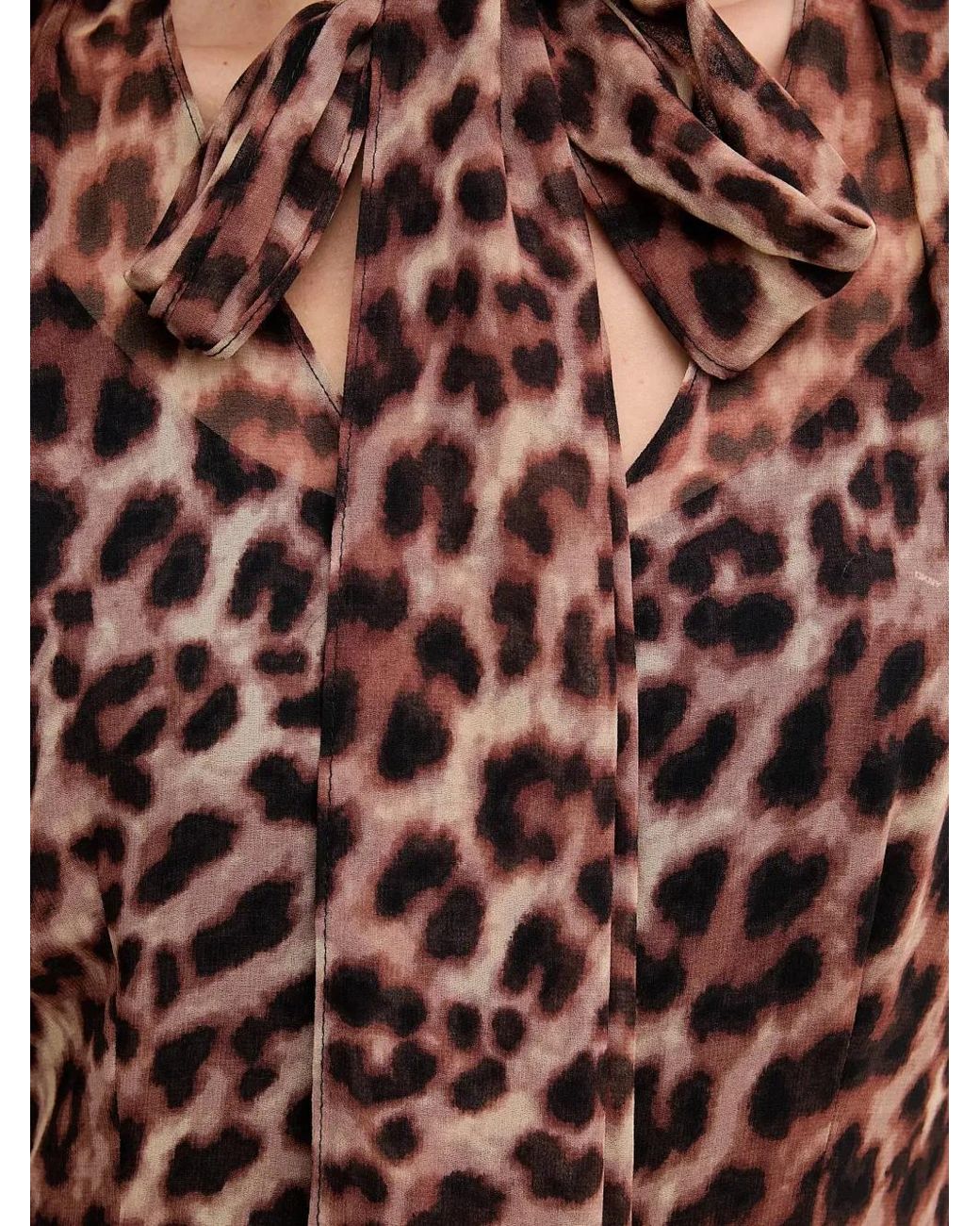 DKNY Brown Tie Neck Ruffled Mini Dress