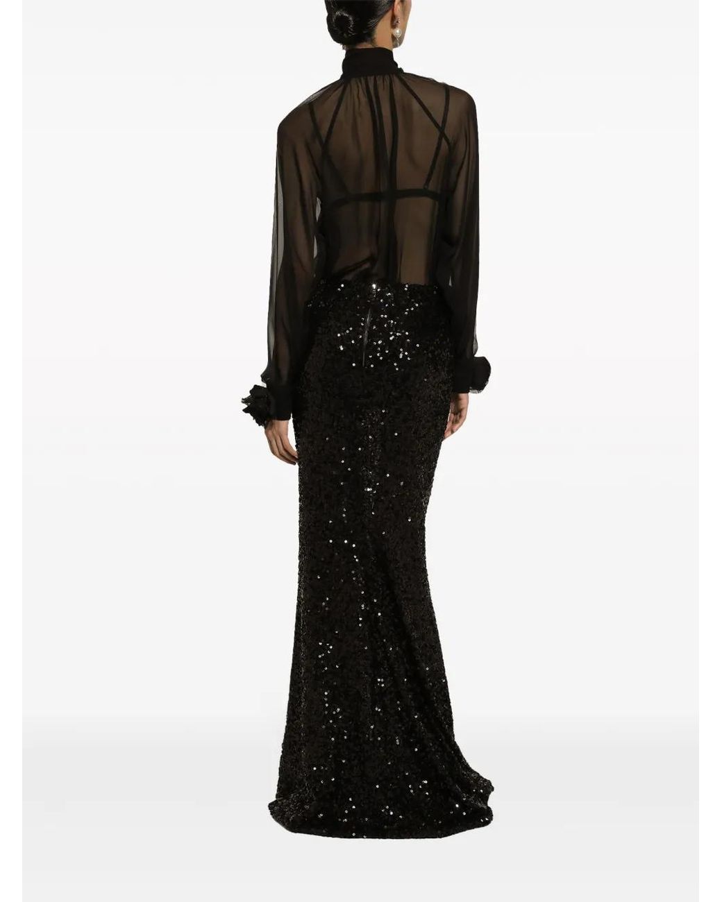 Dolce & Gabbana Black Floral-Appliqué Sheer Shirt