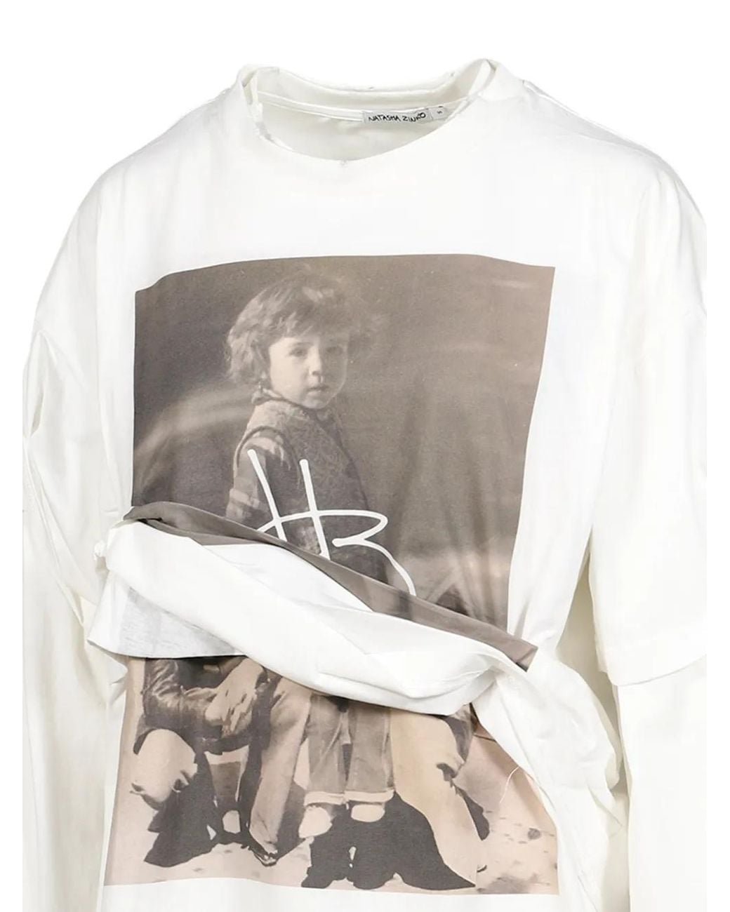 Natasha Zinko White Family Distressed Double-Layer T-Shirt