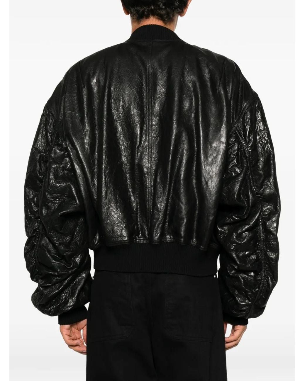 Rick Owens Black Crinkled-Leather Bomber Jacket for men