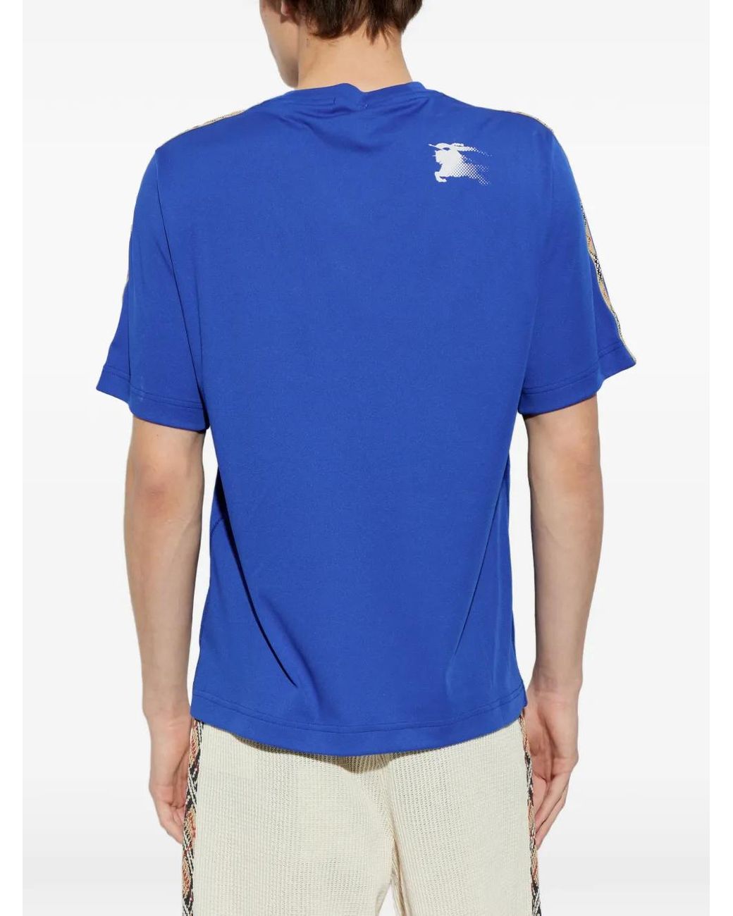 Burberry Blue Check Trim Jersey T-Shirt for men