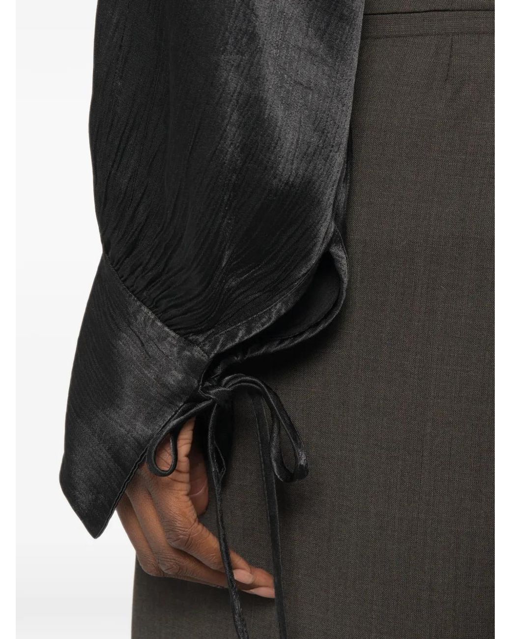 Dixie Black Satin-Finish Tie-Cuff Top