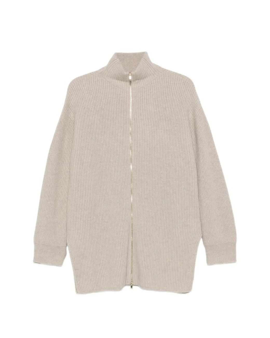 Max Mara White Ribbed-Knit Zip-Up Sweater