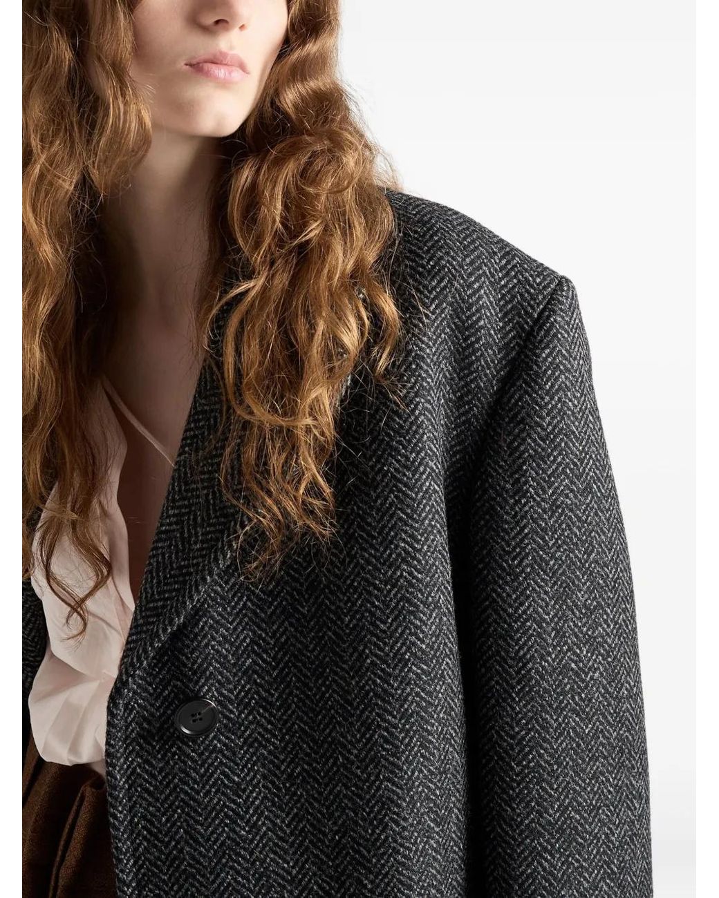 Prada Gray Herringbone Notched-Lapel Coat