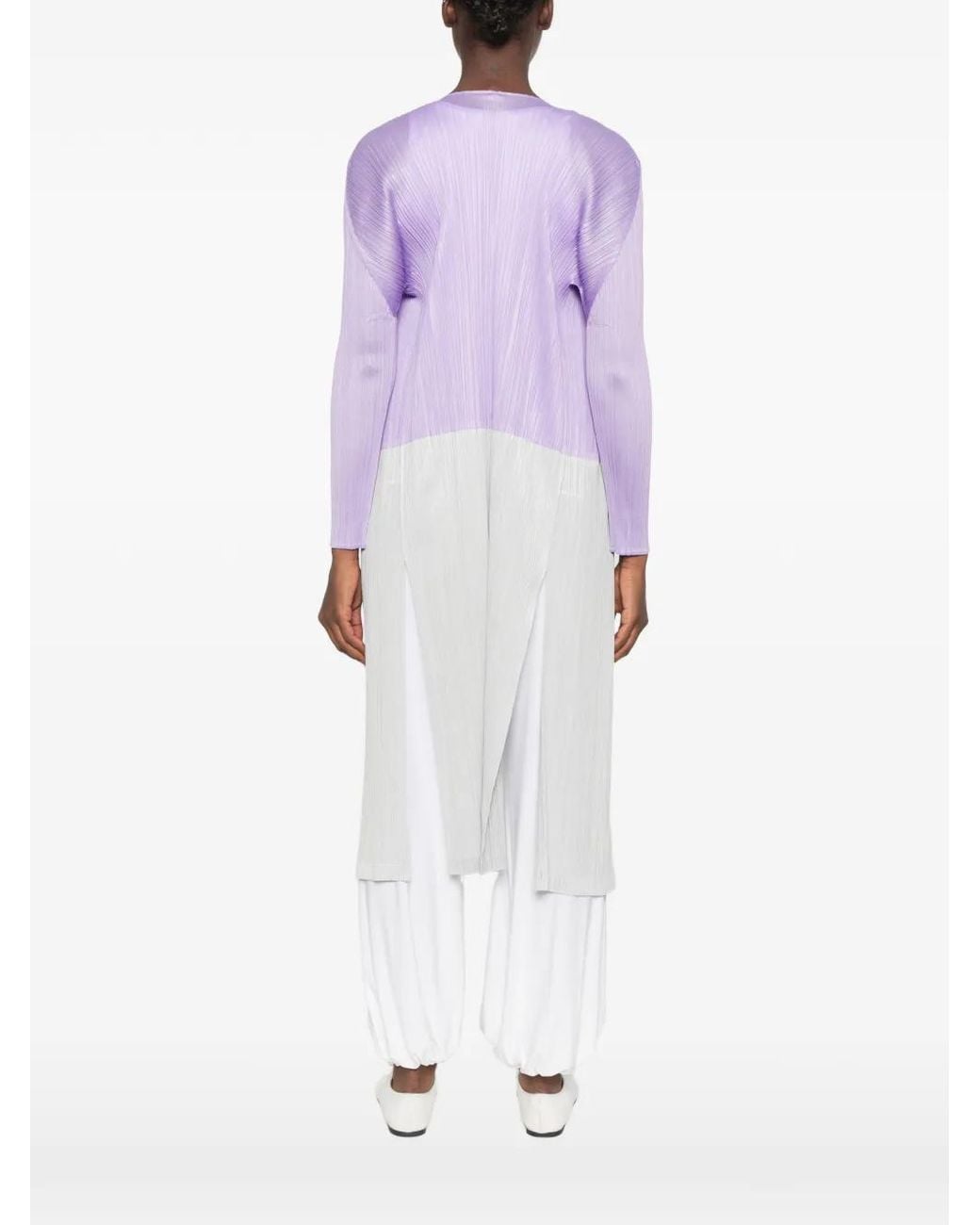 Pleats Please Issey Miyake Purple Pleated Colour-Block Cardigan