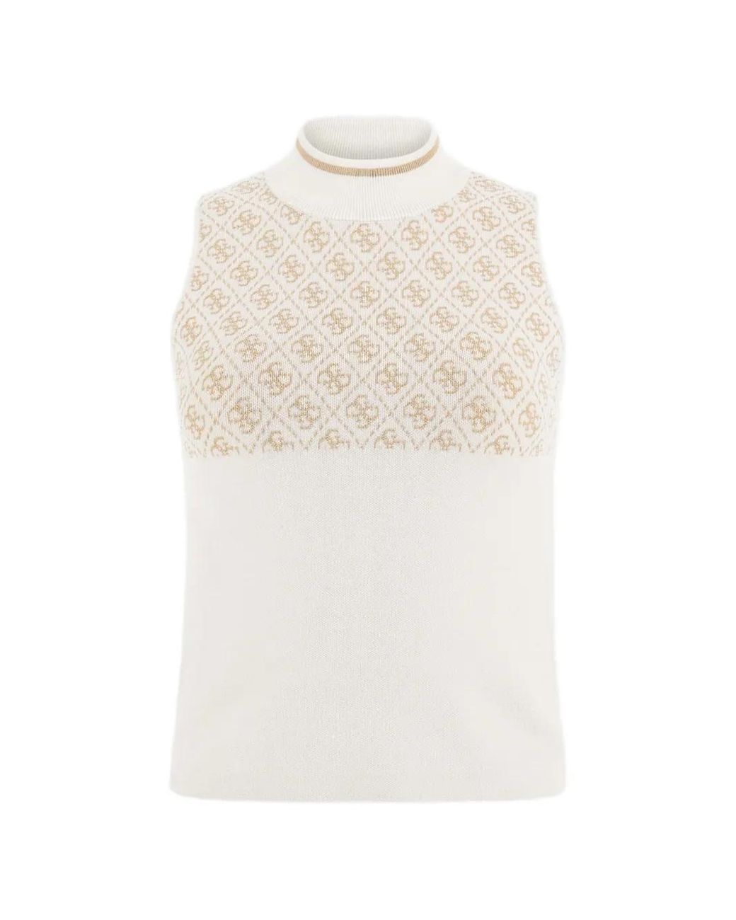 Guess White Monogram-Pattern Mock-Neck Top