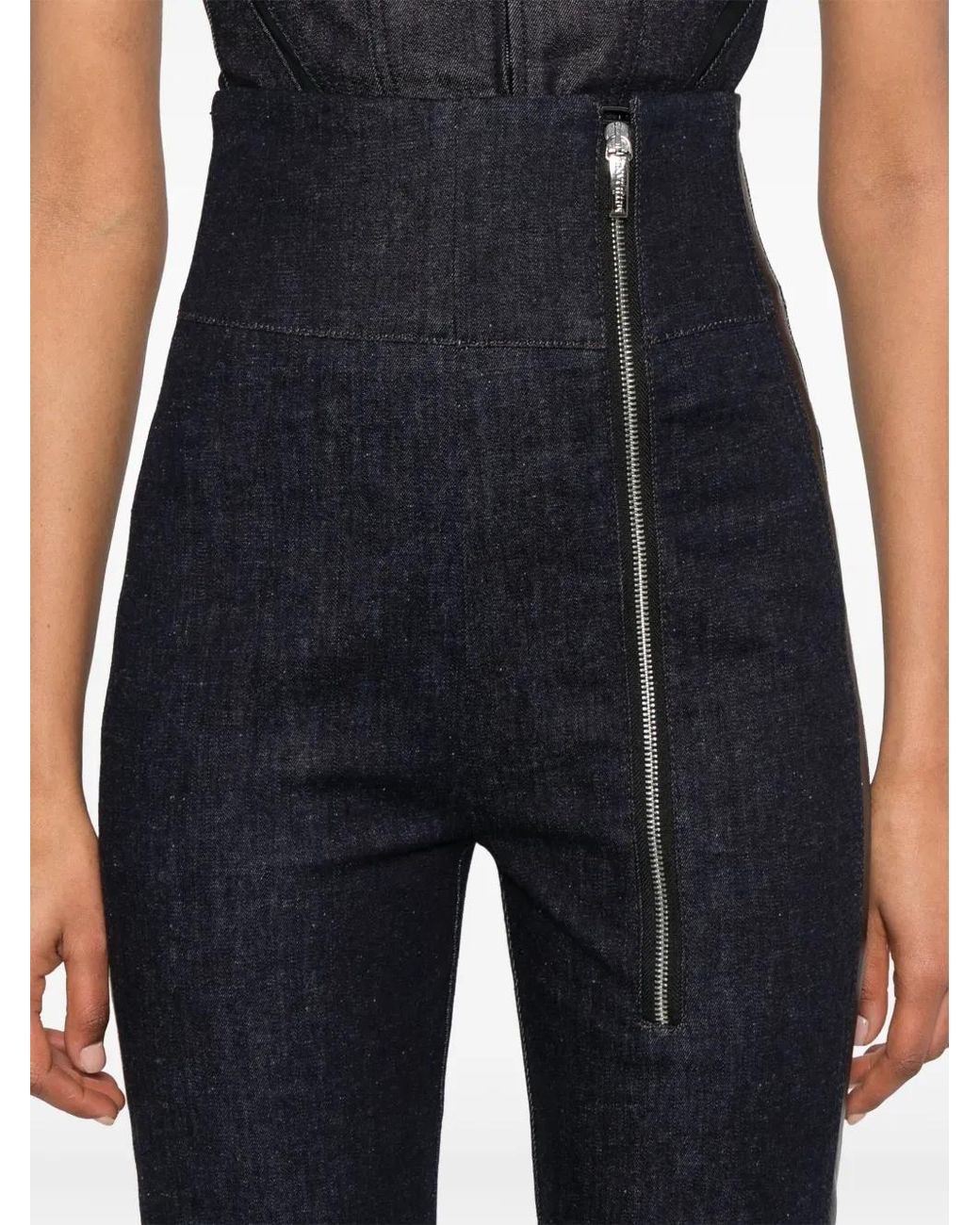 MITILIANE COUTURE Blue Leather-Trim Jeans
