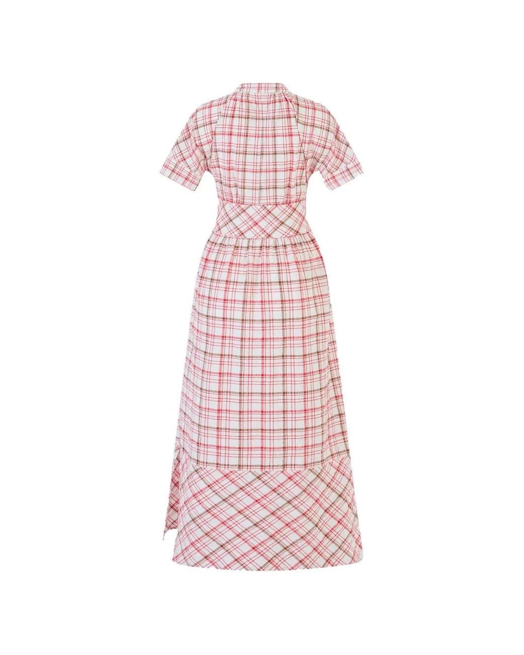 Rosie Assoulin Pink Checked Pleated Dress