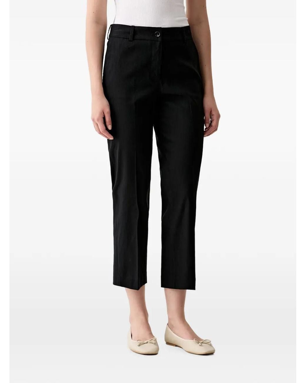 Sisley Black Cropped Straight-Leg Trousers