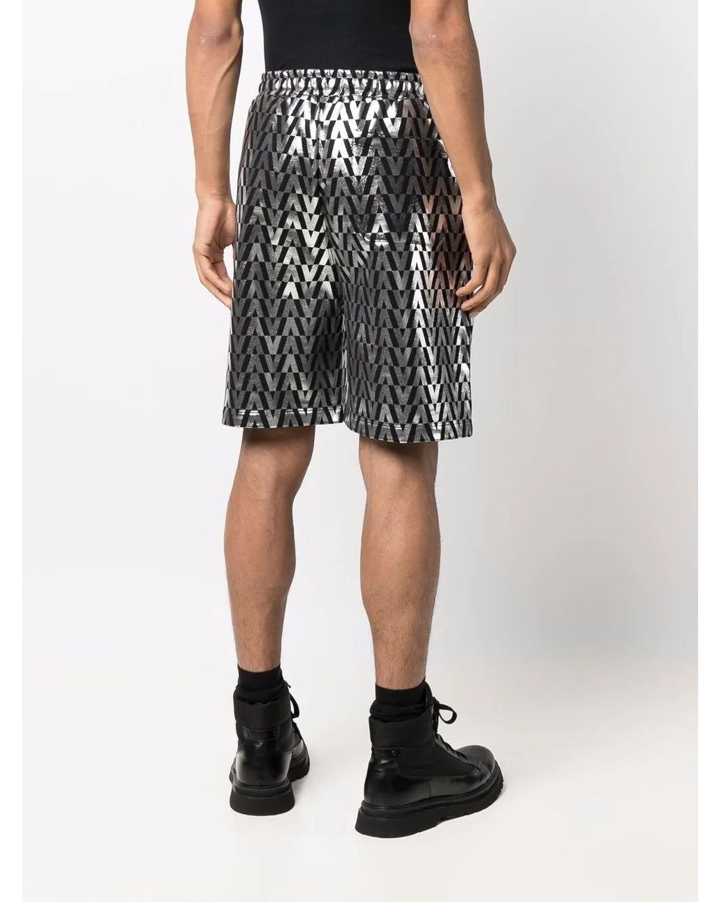 Valentino Garavani Black High-Shine Monogram Shorts for men