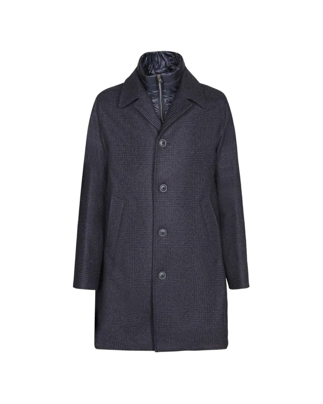 Herno Blue Prince Of Wales Check Single-Breasted Coat for men
