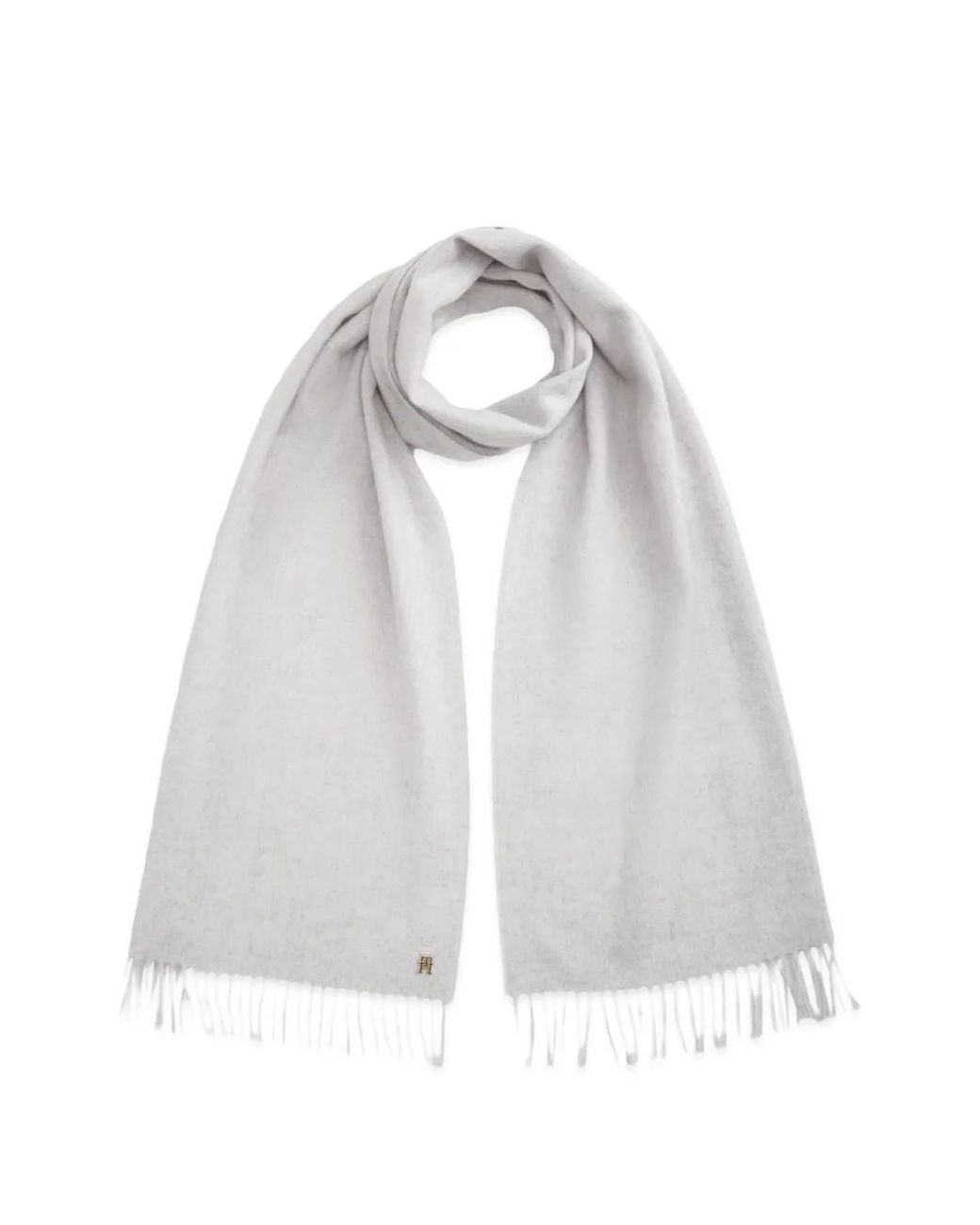 Tommy Hilfiger White Fringed Logo-Plaque Scarf