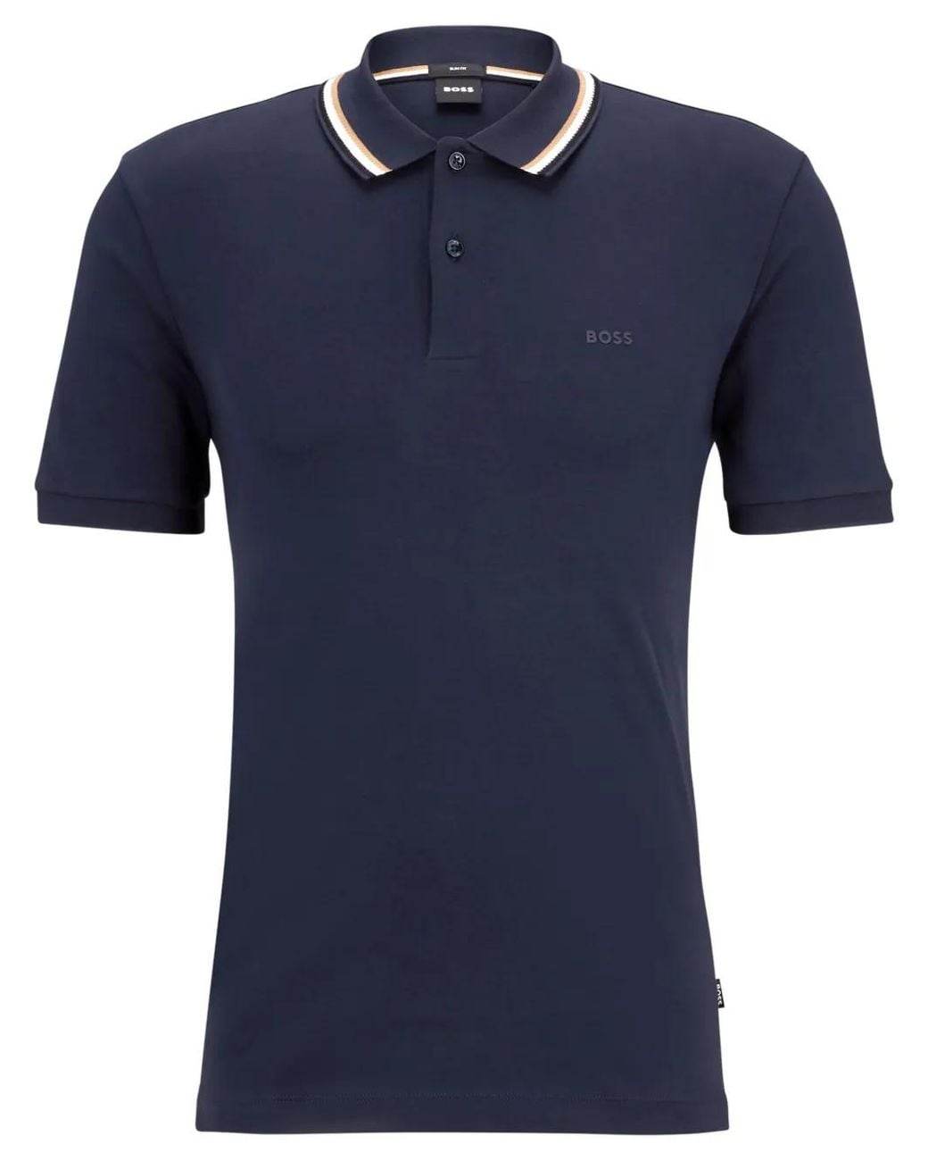 Boss Blue Slim-Fit Cotton Polo Shirt With Striped Collar for men
