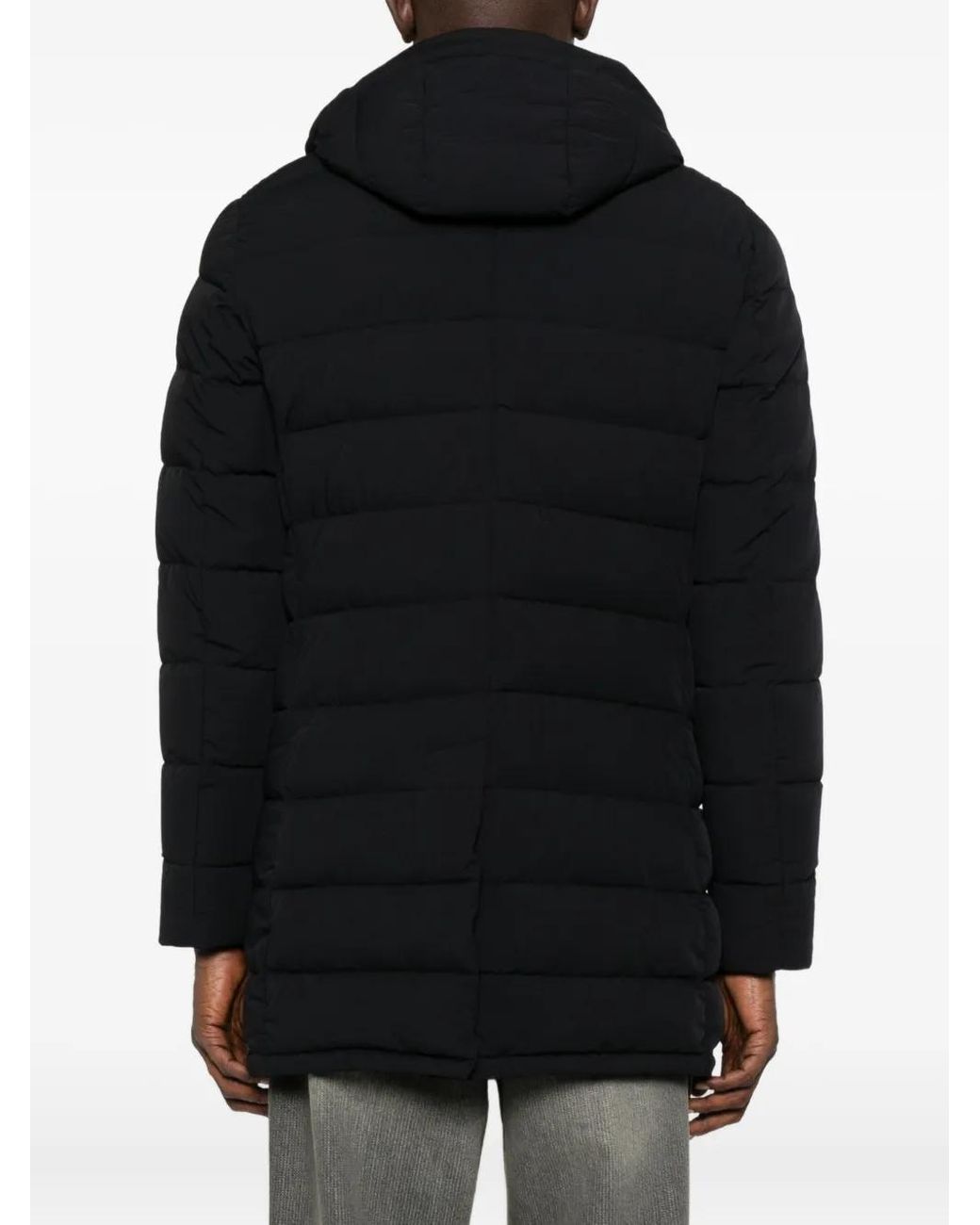 Moorer Black Hooded Quilted Coat for men