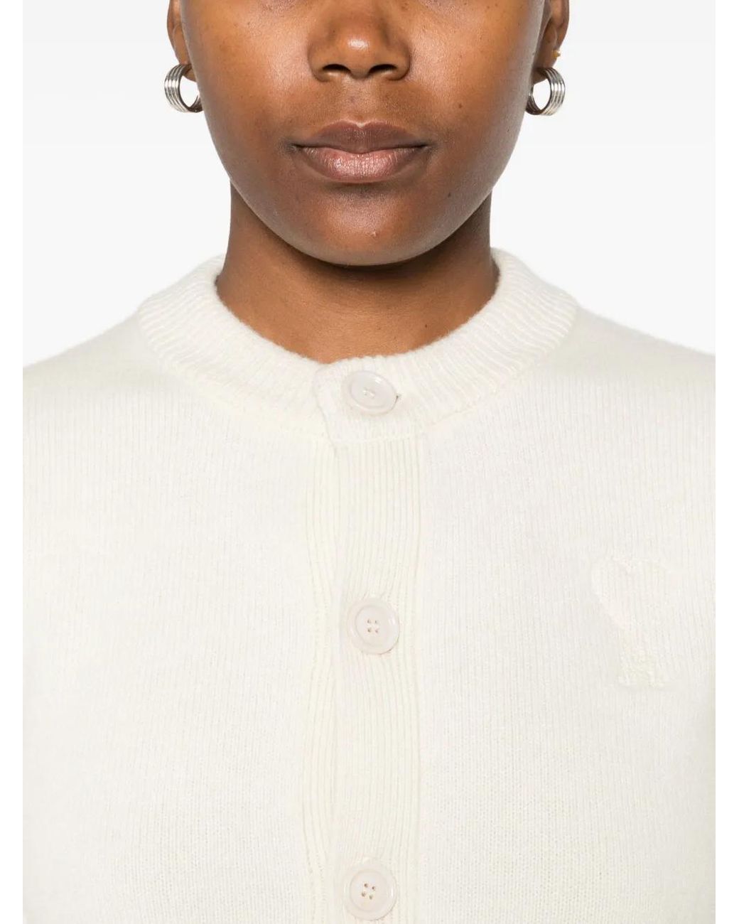 AMI White Button-Front Cardigan