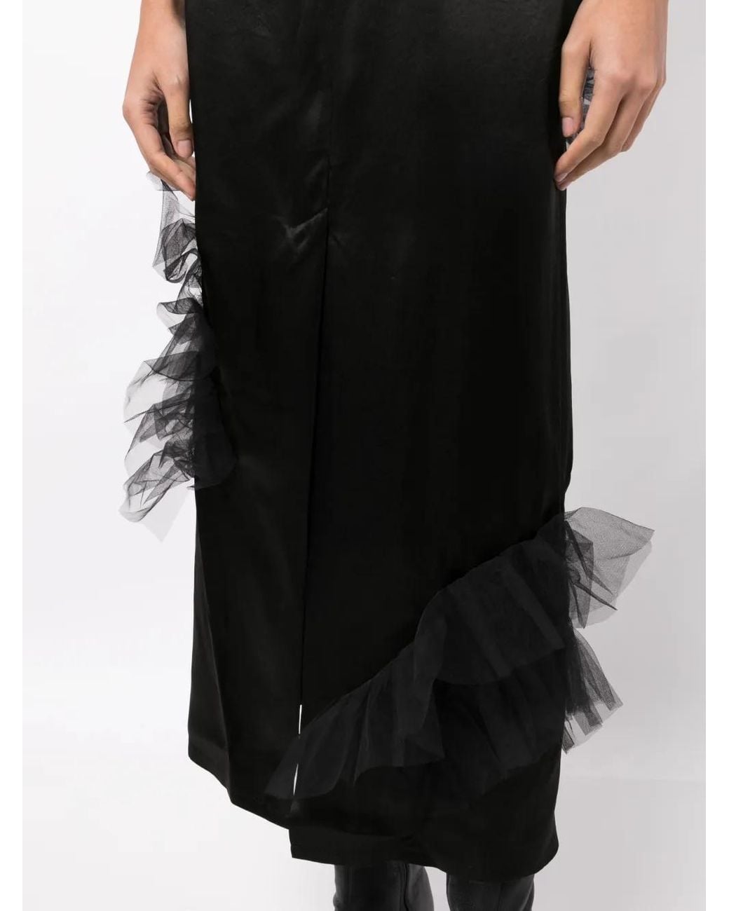 JNBY Black Tulle Ruffled Straight Skirt