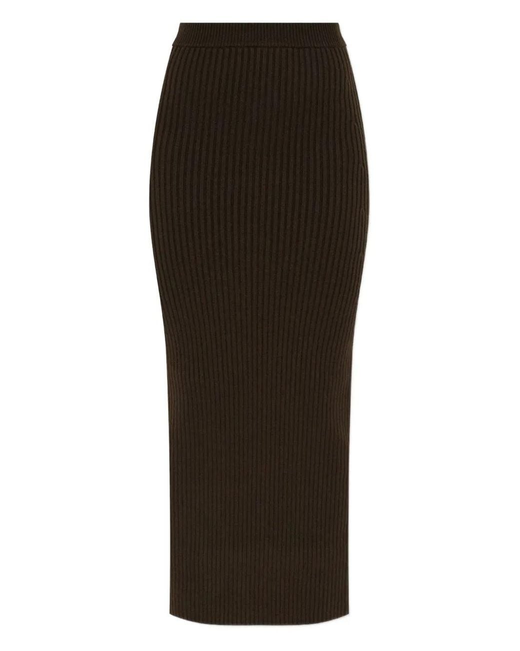Max Mara Brown Boris Ribbed Midi Skirt