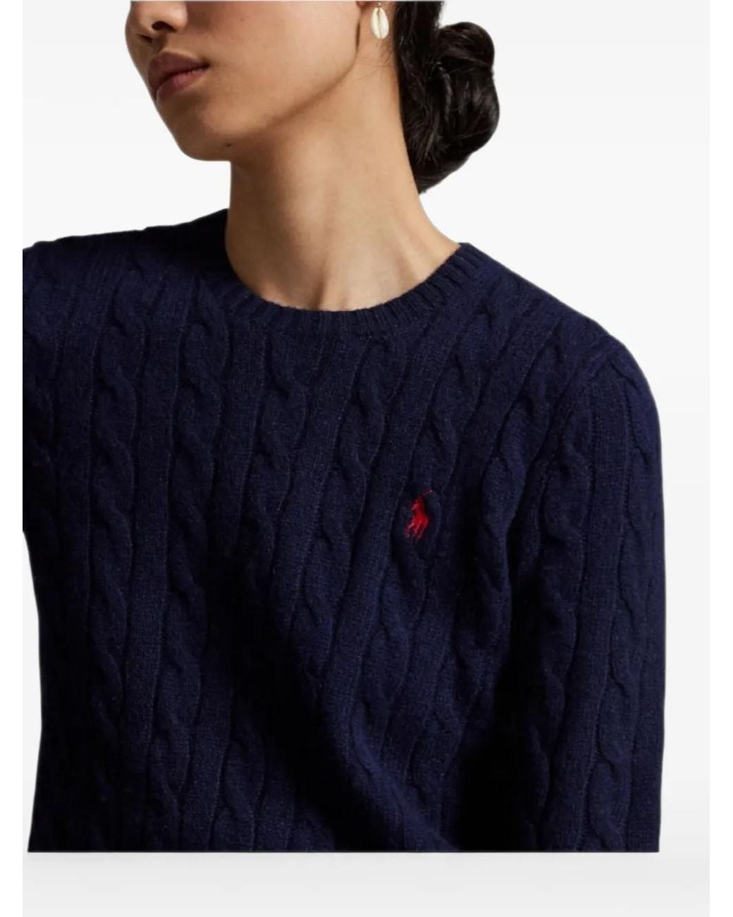 Polo Ralph Lauren Blue Cable Wool-Cashmere Crewneck Jumper