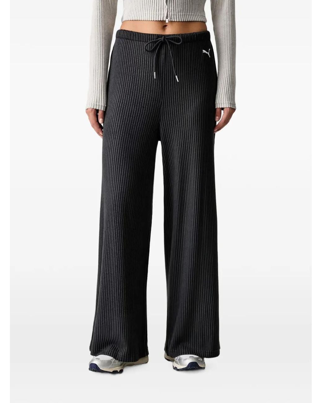 PUMA Black Essentials Ribbed-Knit Track Pants