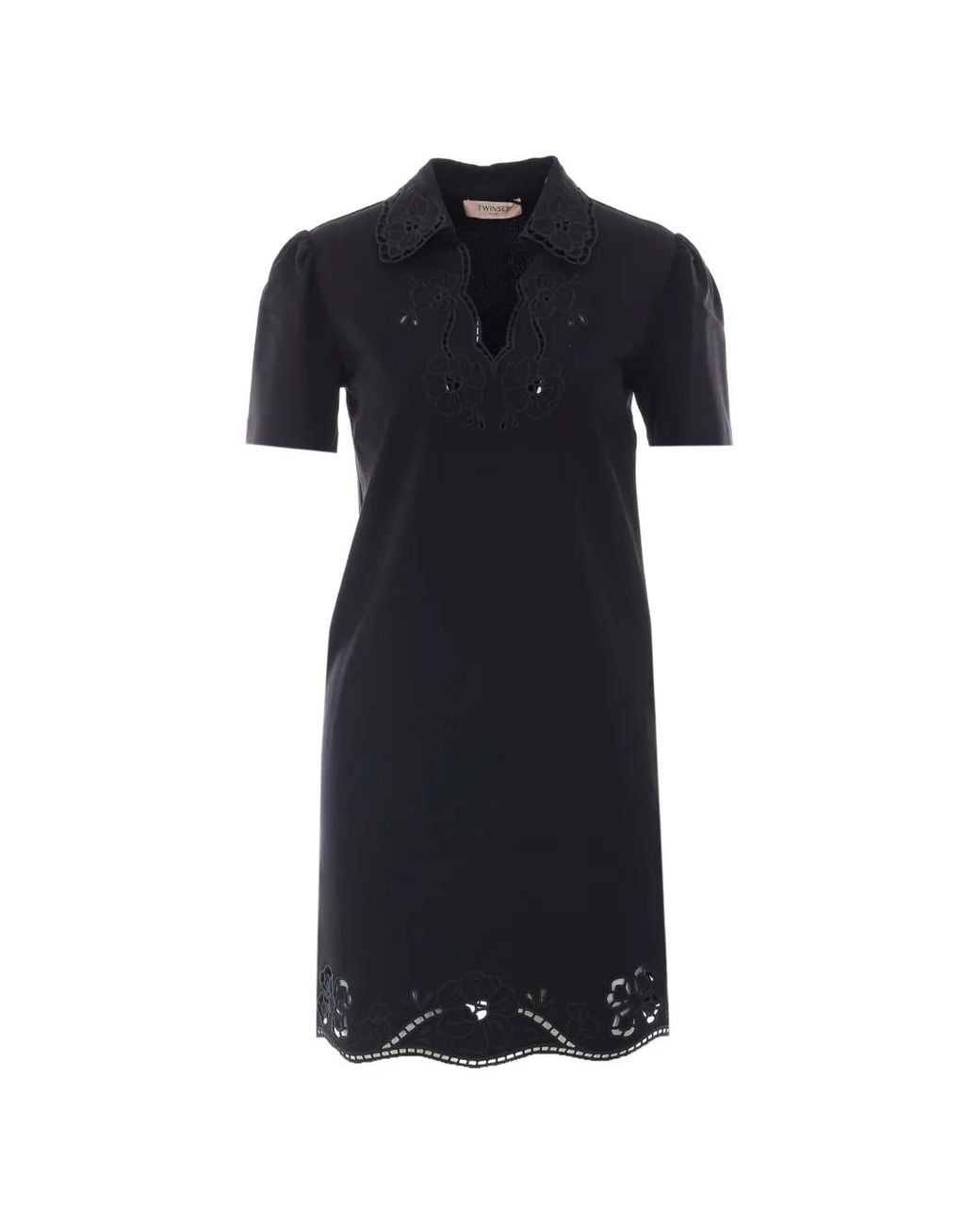 Twinset Black Embroidered-Detail V-Neck Mini Dress