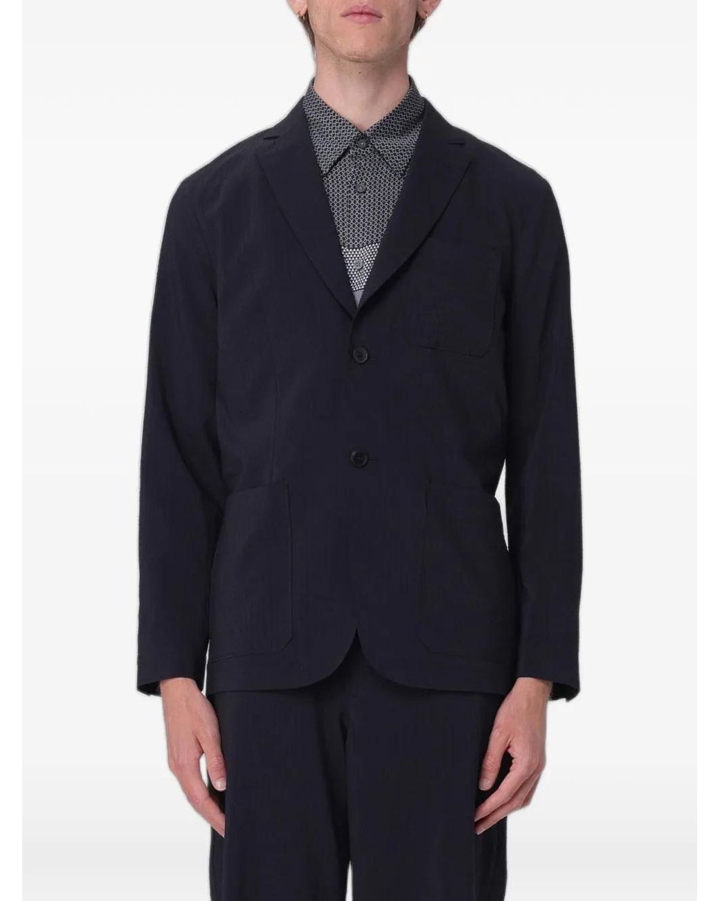 ARMANI EXCHANGE Blue Seersucker Single-Breasted Blazer for men