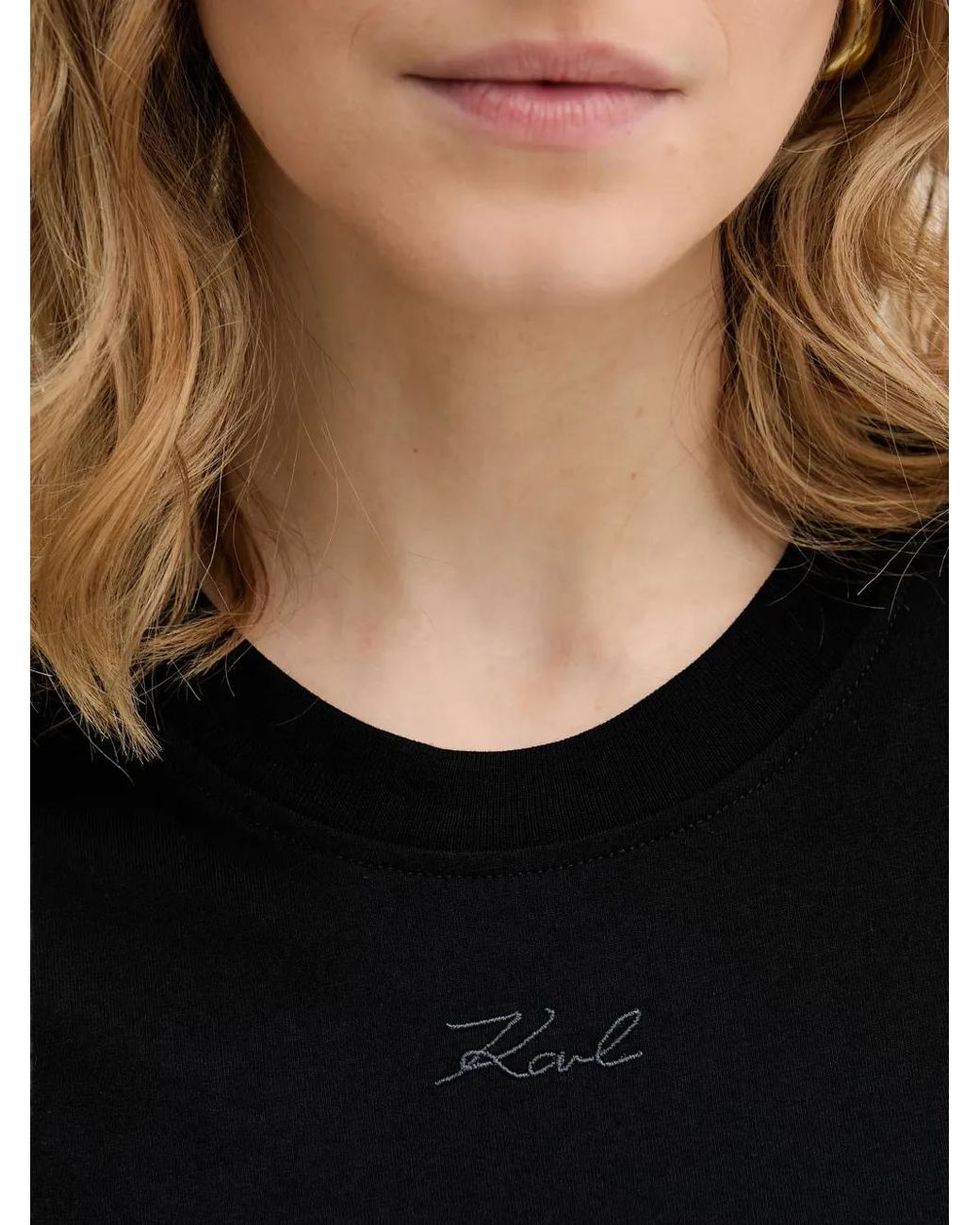 Karl Lagerfeld Black Logo-Embroidered T-Shirt
