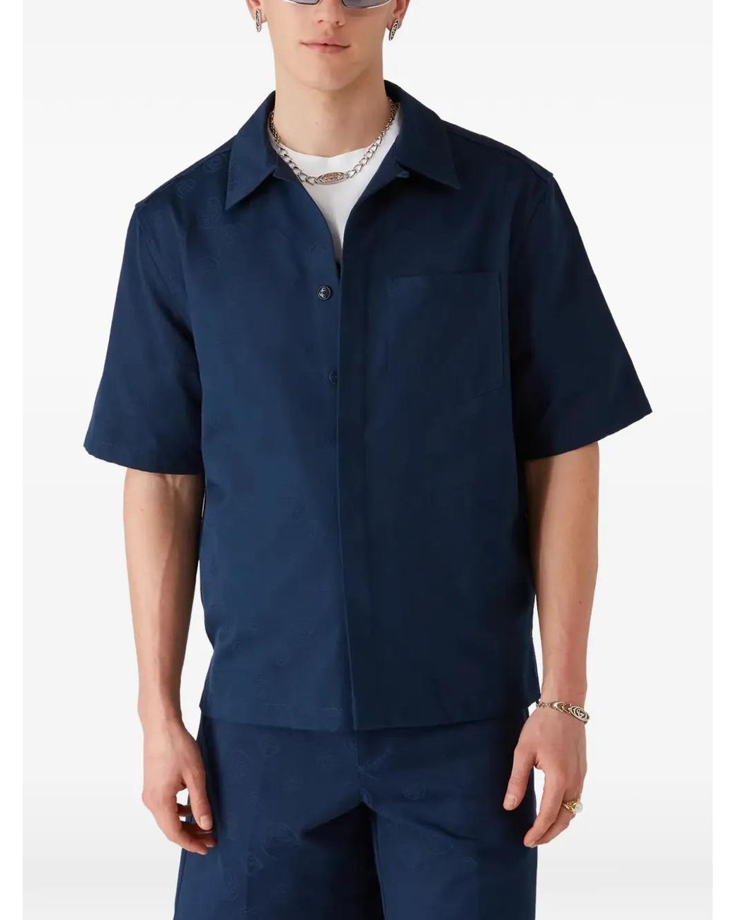 Casablanca Blue Monogram Short Sleeve Shirt for men